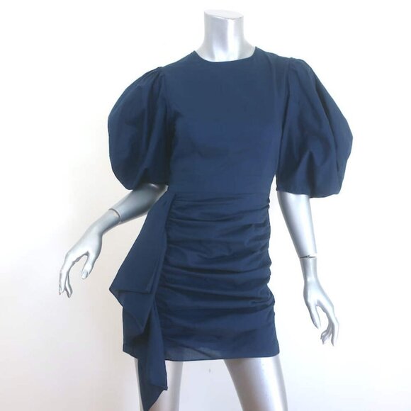 Rhode Pia Puff Sleeve Mini Dress Navy Draped Cotton Size Extra Small NEW - Picture 1 of 6